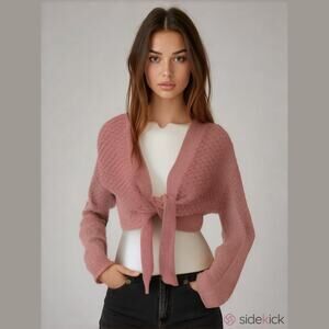 NWT Coral colored knit tie front or back cardigan sweater wear 2 ways S crop top